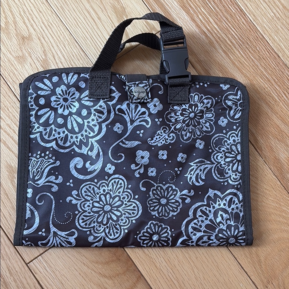 Thirty-One Brown and White Floral Cosmetic Bag